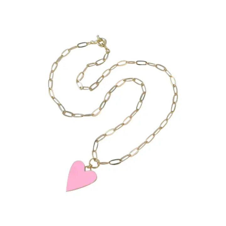 Pink Enamel Heart Necklace