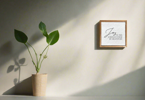 Framed artwork with text on a white background