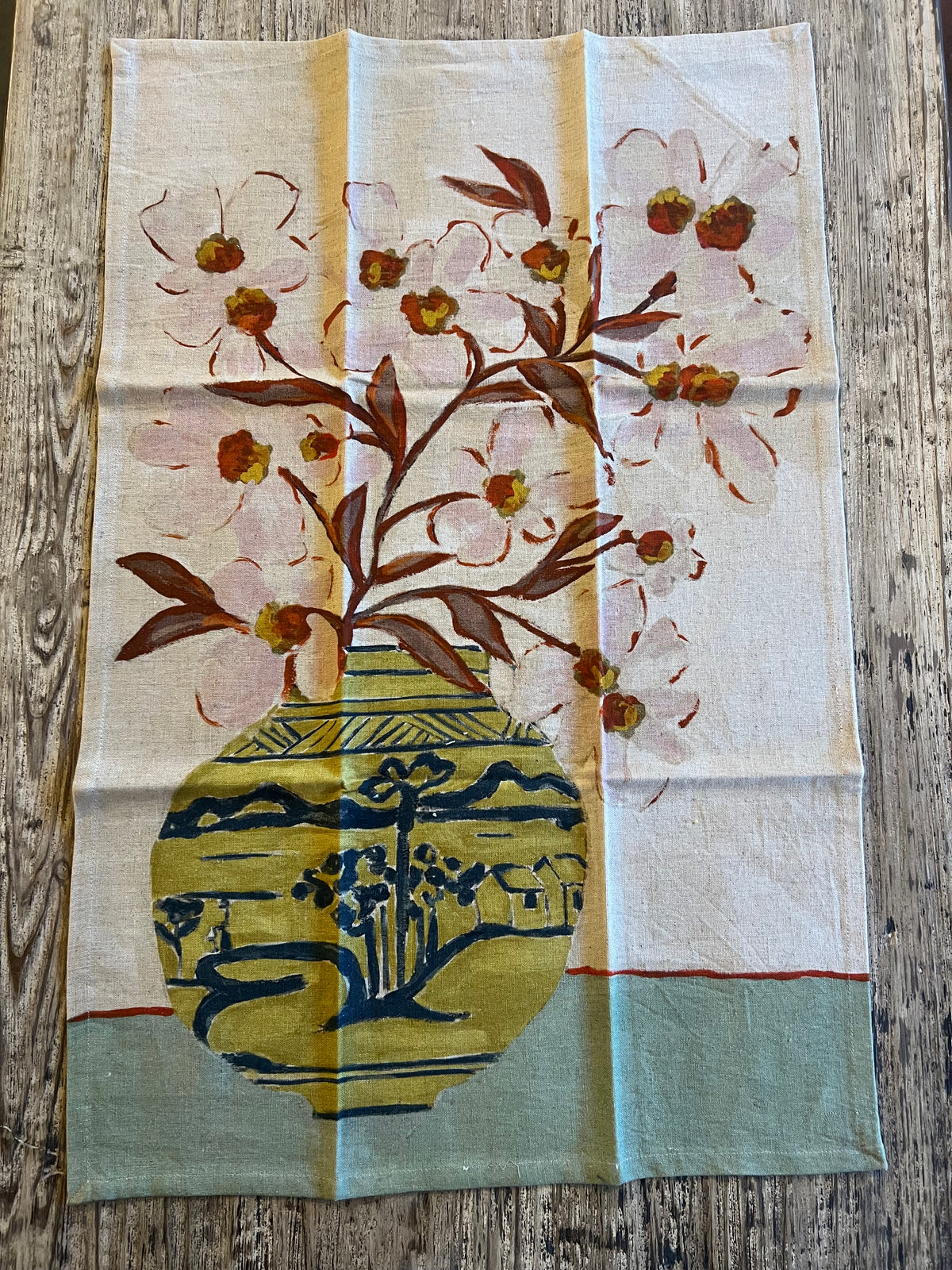 Cotton & Linen Flowers in Vase Printed Tea Towel