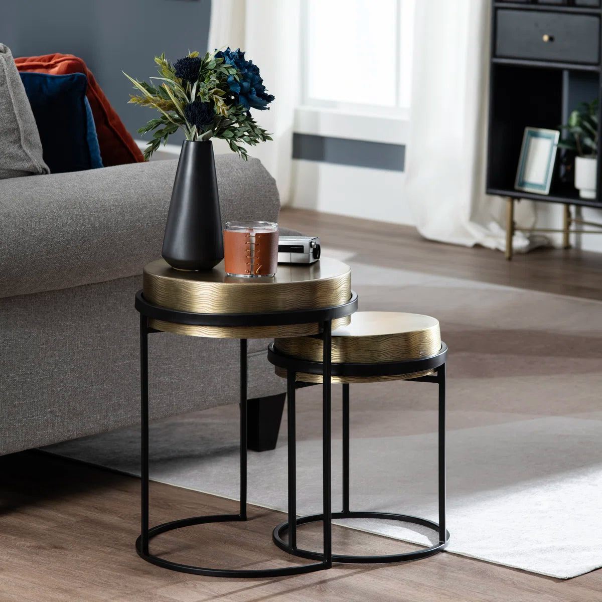 Hudson Textured Brass & Black Nesting Table (Set of 2)