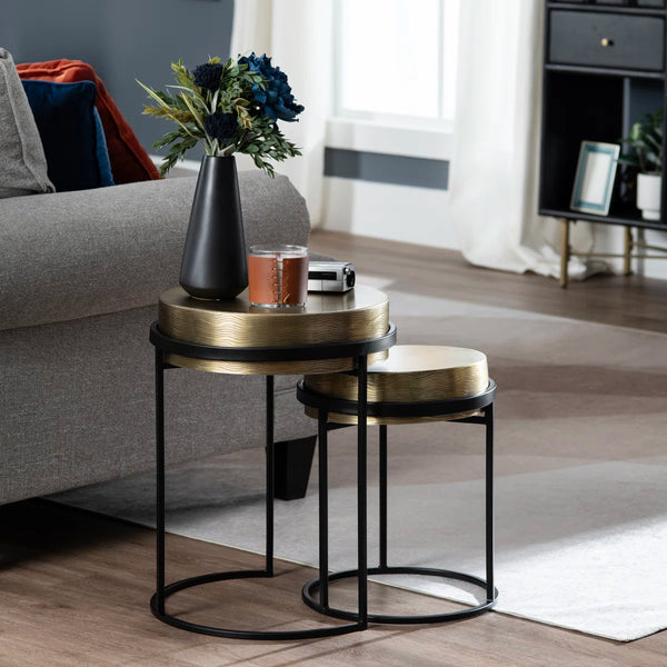 Hudson Textured Brass & Black Nesting Table (Set of 2)