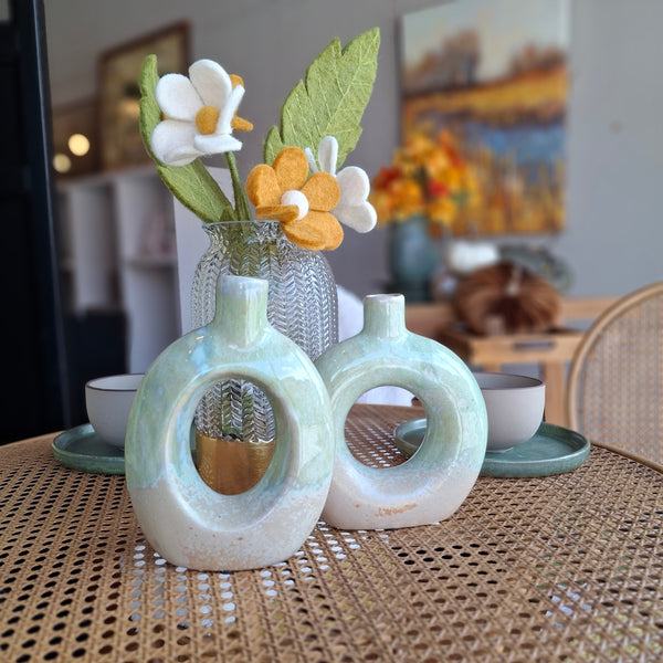 Opal Reactive Glazed Stoneware Cutout Vase