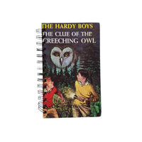 Notebook with 'The Hardy Boys' cover featuring a boy and owl on a white background