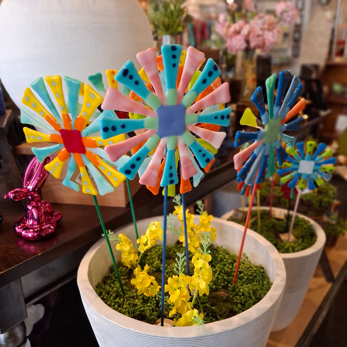 Handmade Polka Dot Glass Flower Sculpture - Medium