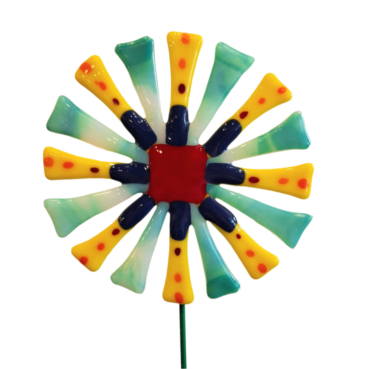 Handmade Polka Dot Glass Flower Sculpture - Medium