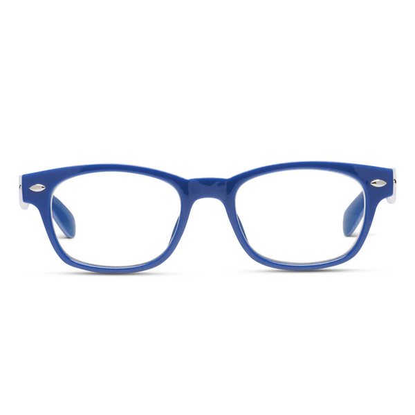 Blue eyeglasses on a white background
