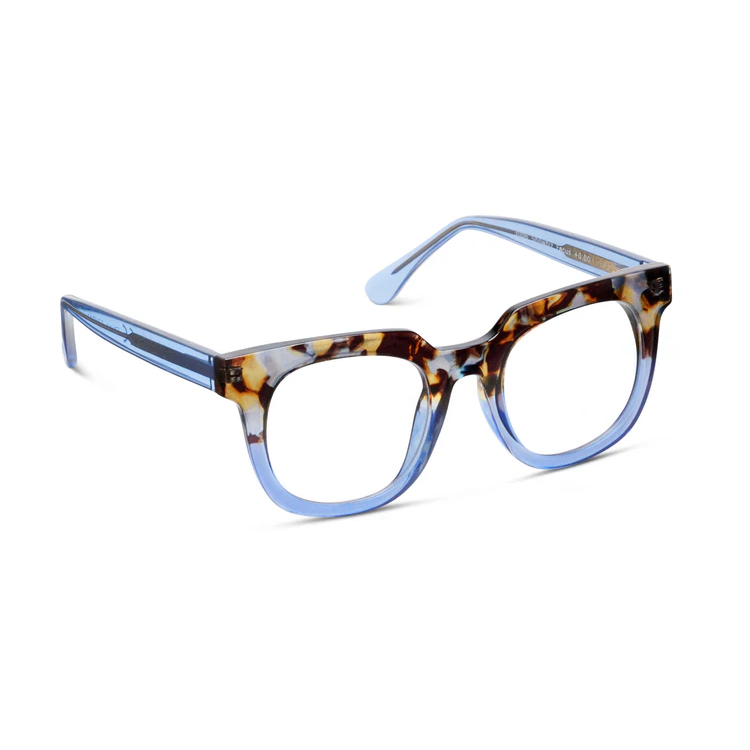 Eyeglasses with tortoiseshell and blue frame on a white background