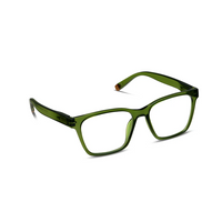 Green eyeglasses on a white background