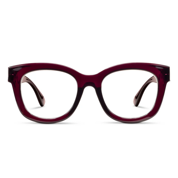Red eyeglasses on a white background