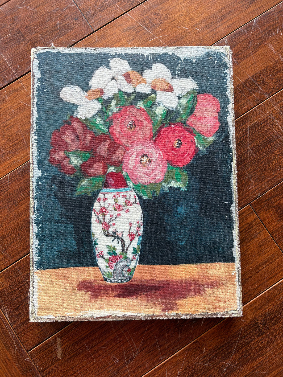 Small Canvas & Wood Flowers in Vase Wall Hanging