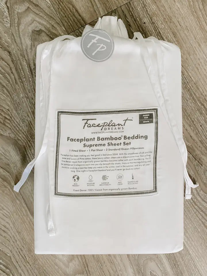 Faceplant Dreams Bamboo King Sheet Set - White