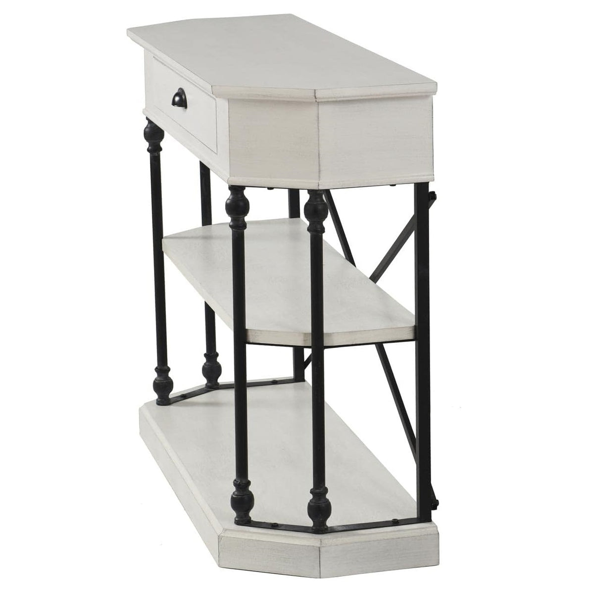 White 3-Tier Single Drawer Clipped Corner Console Table