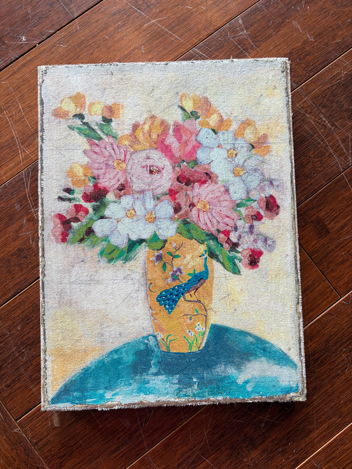 Small Canvas & Wood Flowers in Vase Wall Hanging
