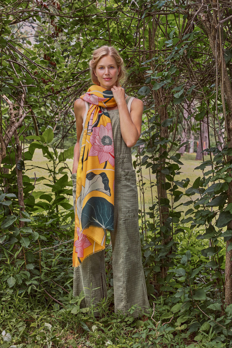 Powder Design Crane at Sunrise Printed Scarf - Mustard