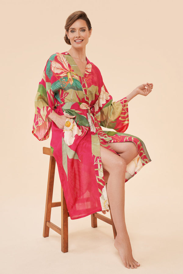 Powder Design Delicate Tropical Kimono Gown - Dark Rose