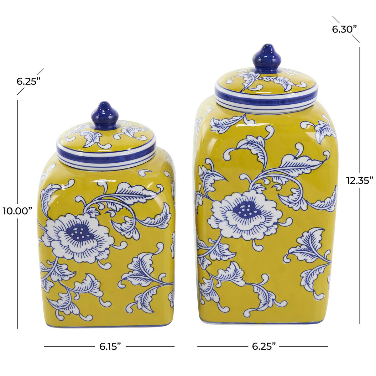 Set of 2 Ceramic Yellow Floral Decorative Jars