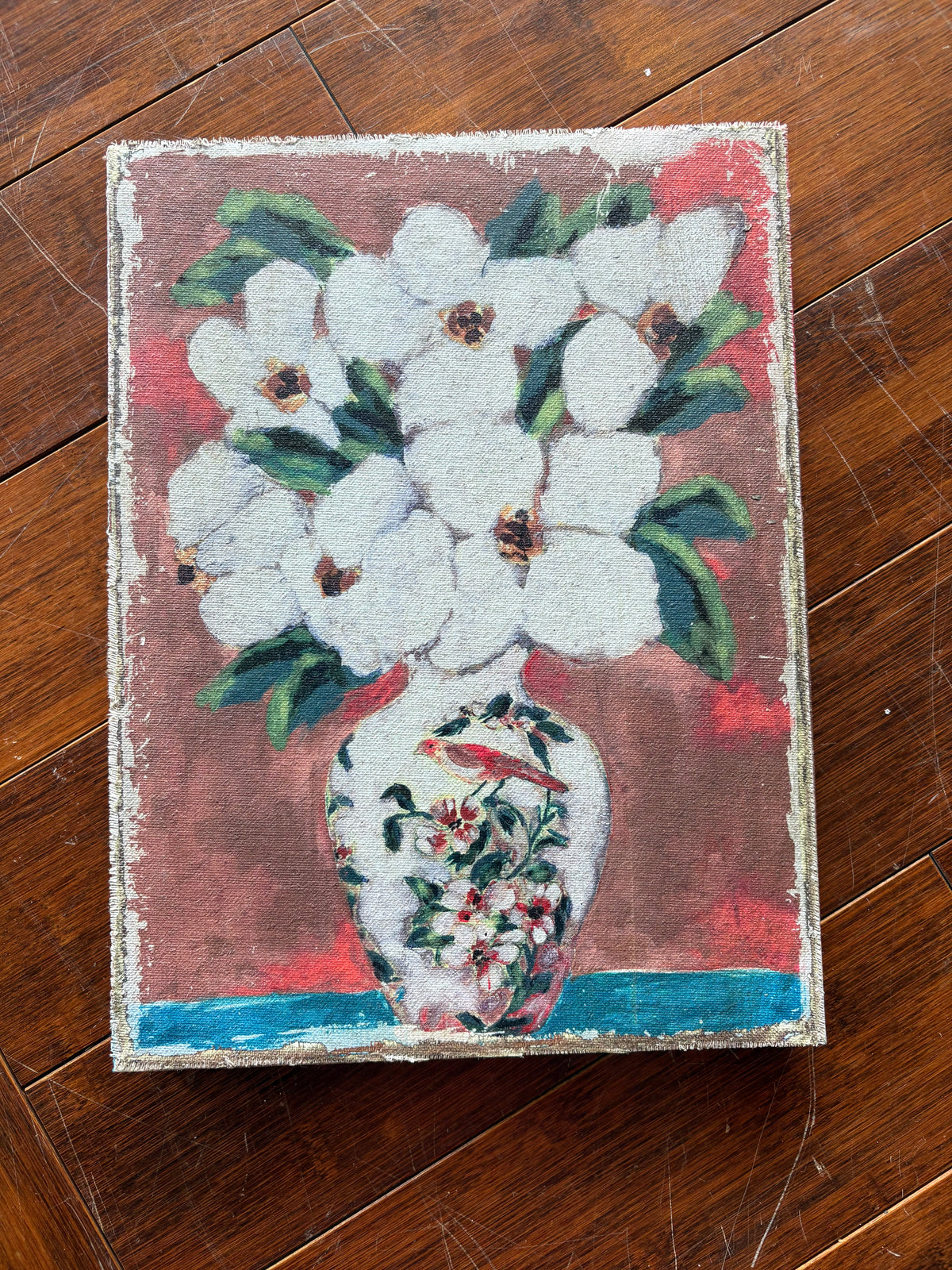 Small Canvas & Wood Flowers in Vase Wall Hanging