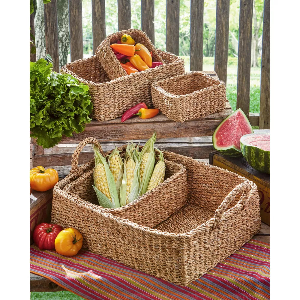 Seagrass Rectangular Tray with Small Baskets (Set of 5)
