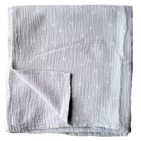 Folded gray swaddle blanket with tiny white stars on a white background