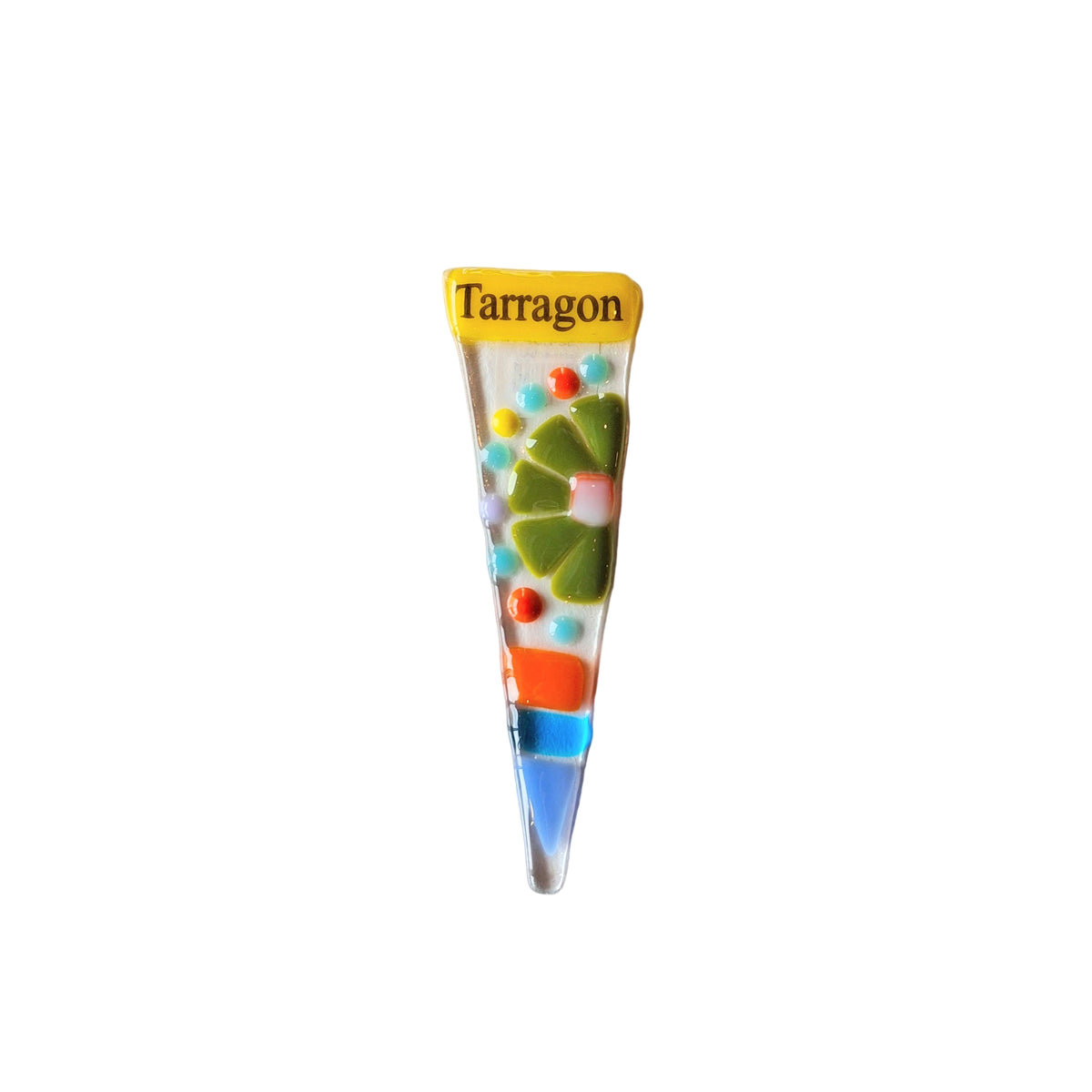 Colorful tarragon herb marker with a white background