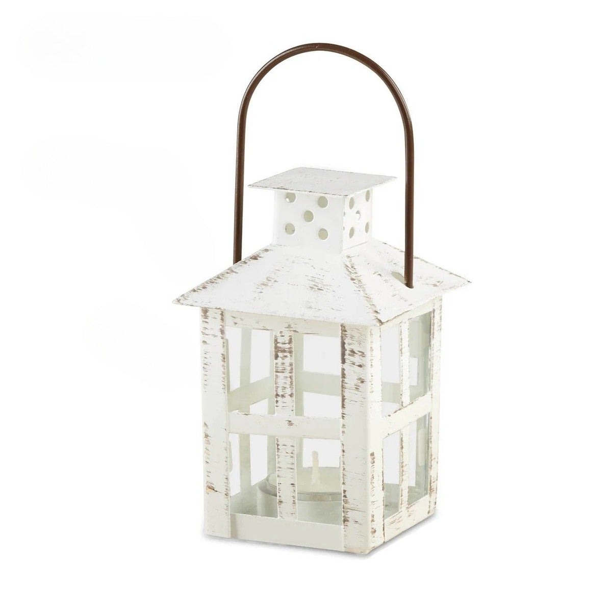 Small Vintage Inspired White Distressed Lantern