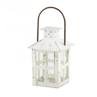 Small Vintage Inspired White Distressed Lantern