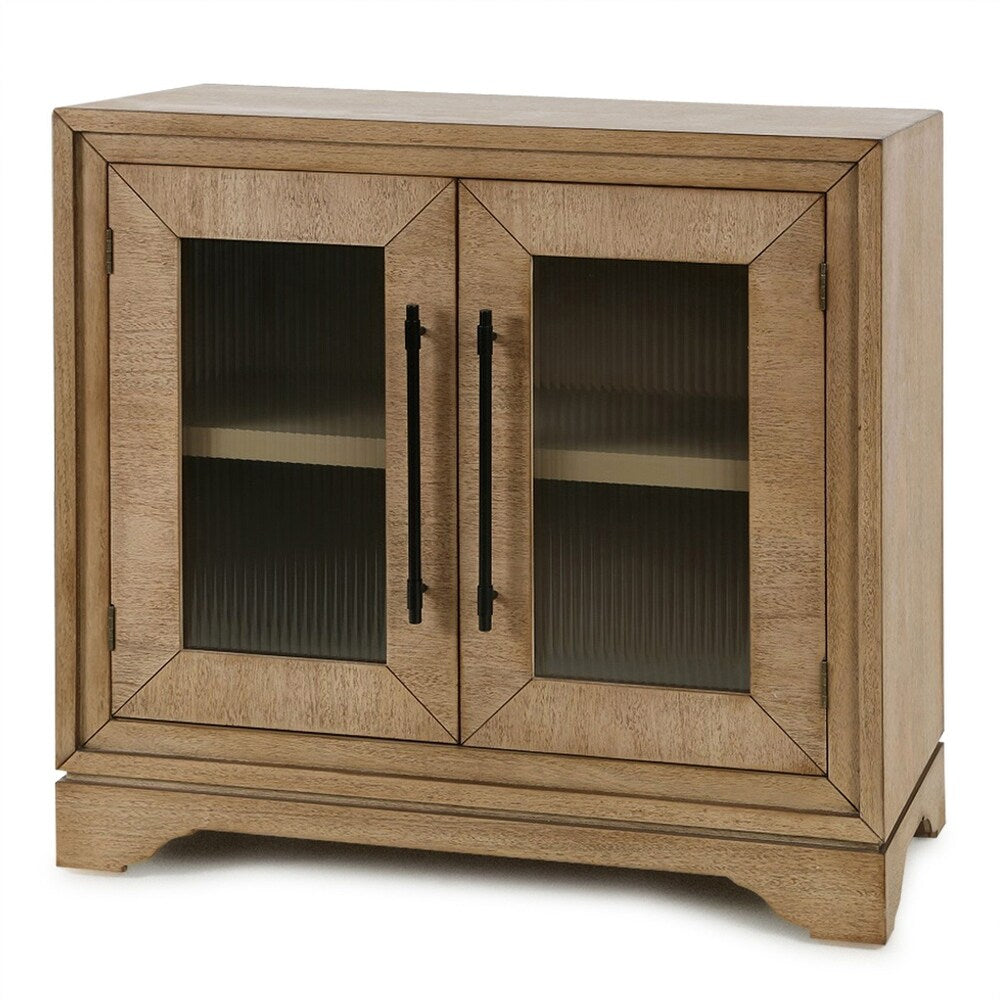 Natural Wooden Weston Cabinet with Glass Front Doors