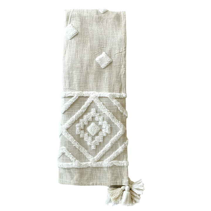 Patina Vie Diamond Tufted Cotton Throw Blanket with Tassels - Alabaster