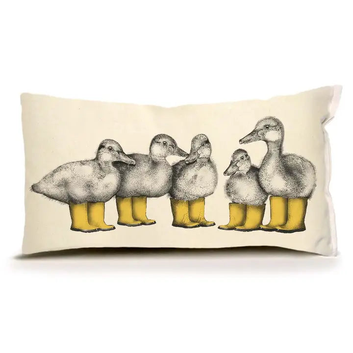 Eric & Christopher Ducks with Yellow Boots Lumbar Throw Pillow