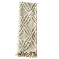 Patina Vie Chunky Diamond Tufted Throw Blanket with Knotted Fringe - Alabaster