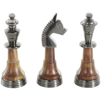 Set of 3 Aluminum & Mango Wood Decorative Chess Sculptures