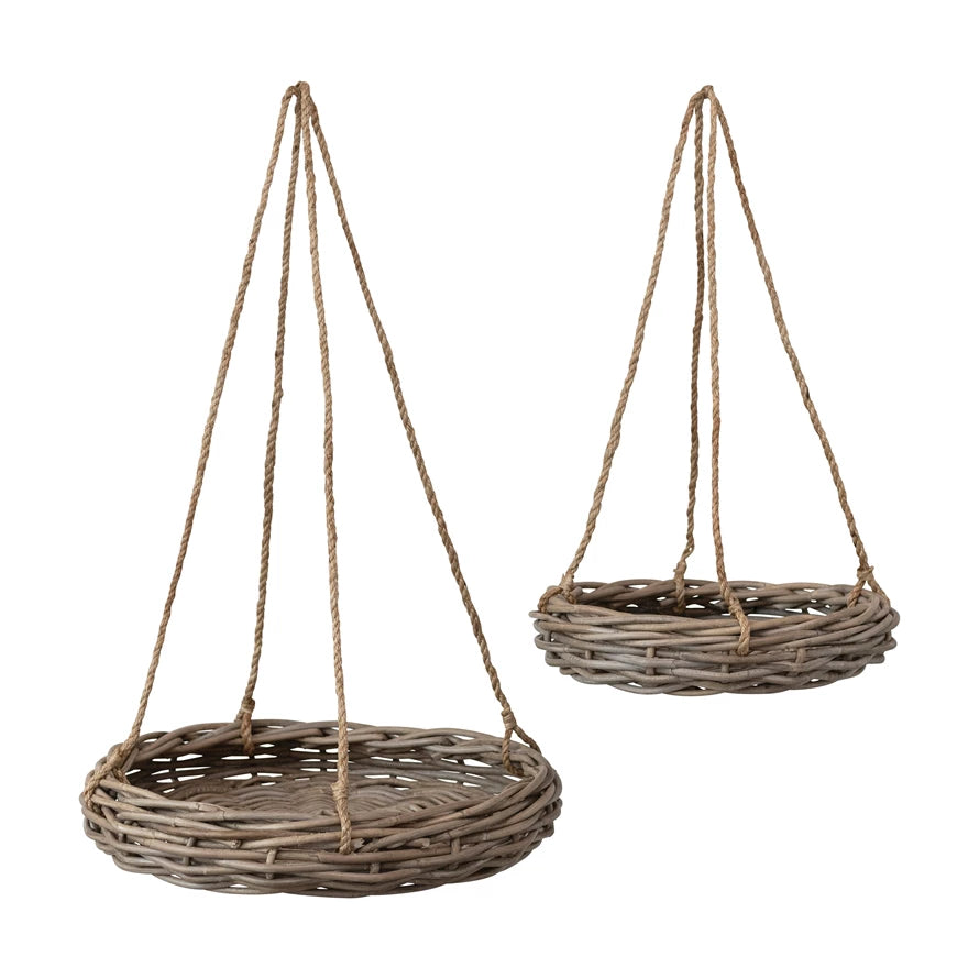 Handwoven Hanging Rattan Baskets (Set of 2)