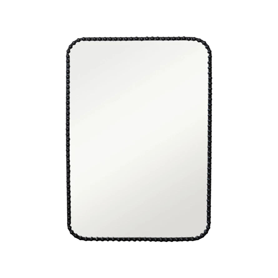 Black Metal Wall Mirror with Beaded Frame - Obsidian