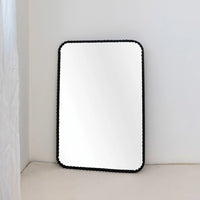 Black Metal Wall Mirror with Beaded Frame - Obsidian