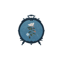 Round Pewter Antique Inspired Frame with Hand Painted Flower