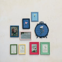 Round Pewter Antique Inspired Frame with Hand Painted Flower