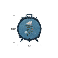 Round Pewter Antique Inspired Frame with Hand Painted Flower