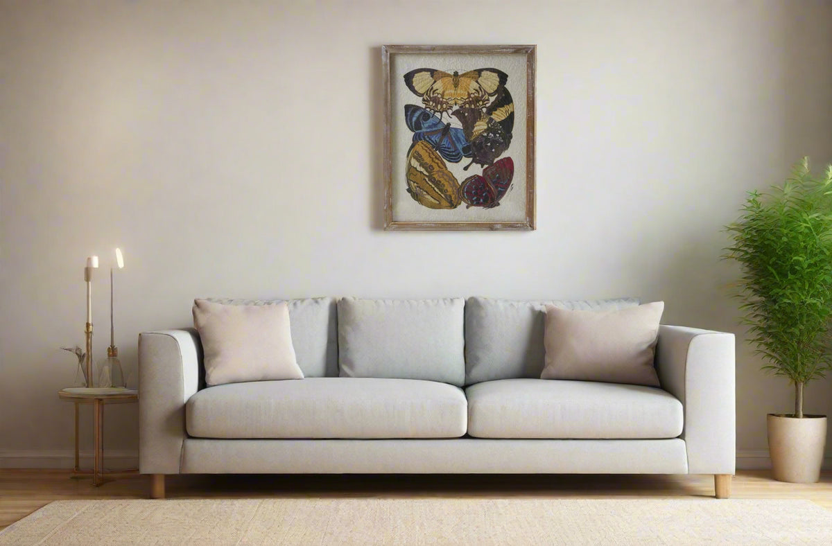 Wood Framed Textured Paper Butterfly Wall Hanging