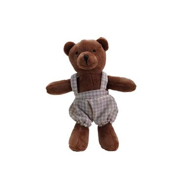 Plush Animal Stuffie in Cotton Overalls