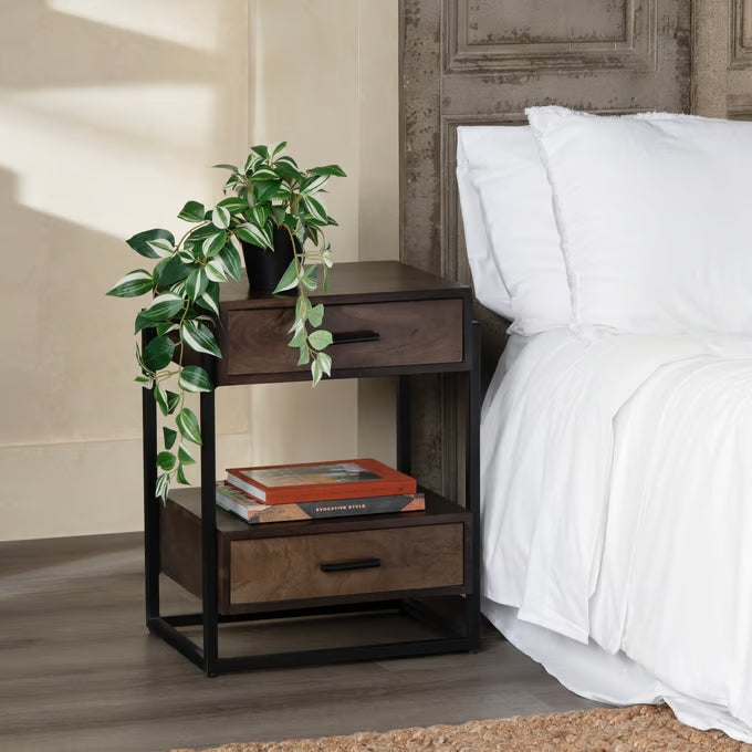 Rustic Wood 2-Tiered Side Table