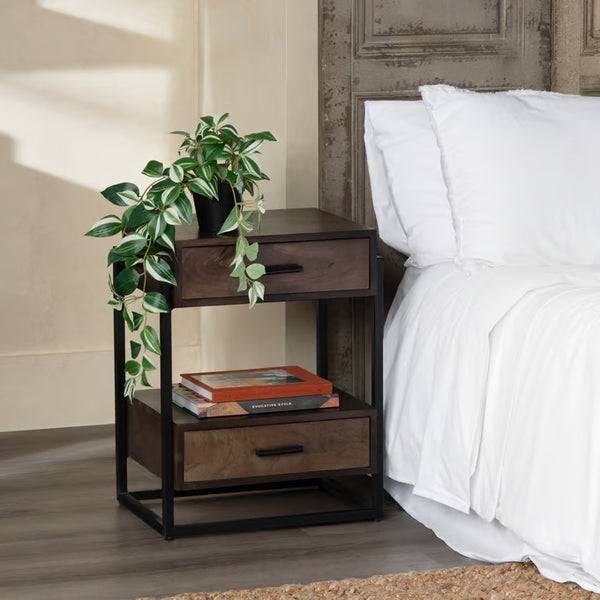 Rustic Wood 2-Tiered Side Table