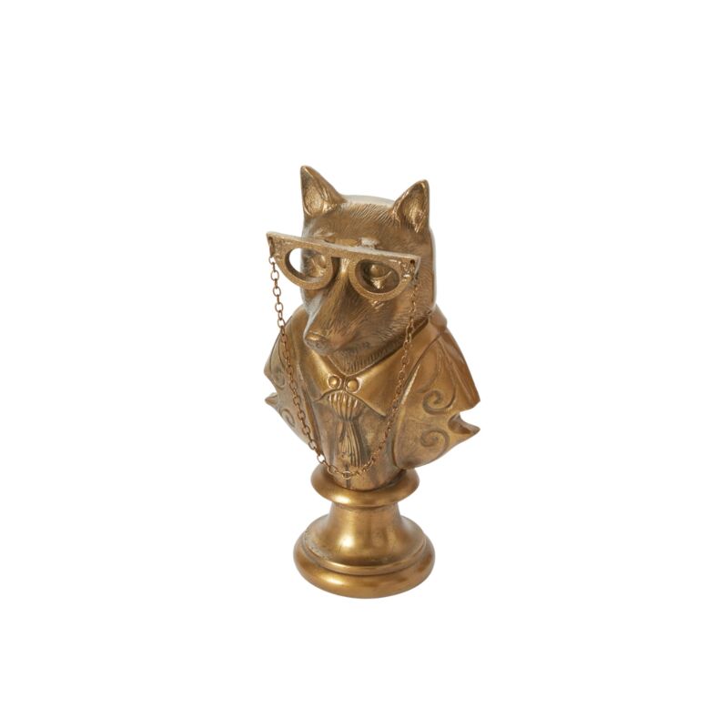 Gold fox bust with glasses on a white background