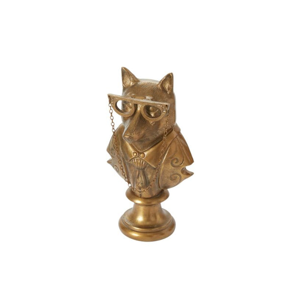 Gold fox bust with glasses on a white background