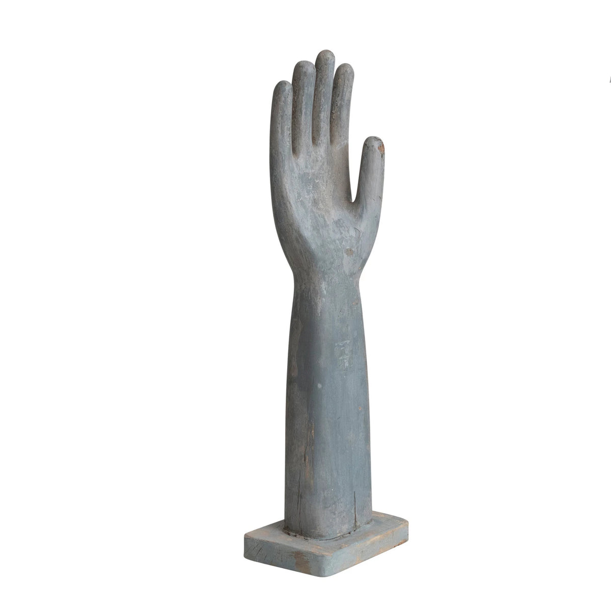 Decorative wood hand sculpture on a white background