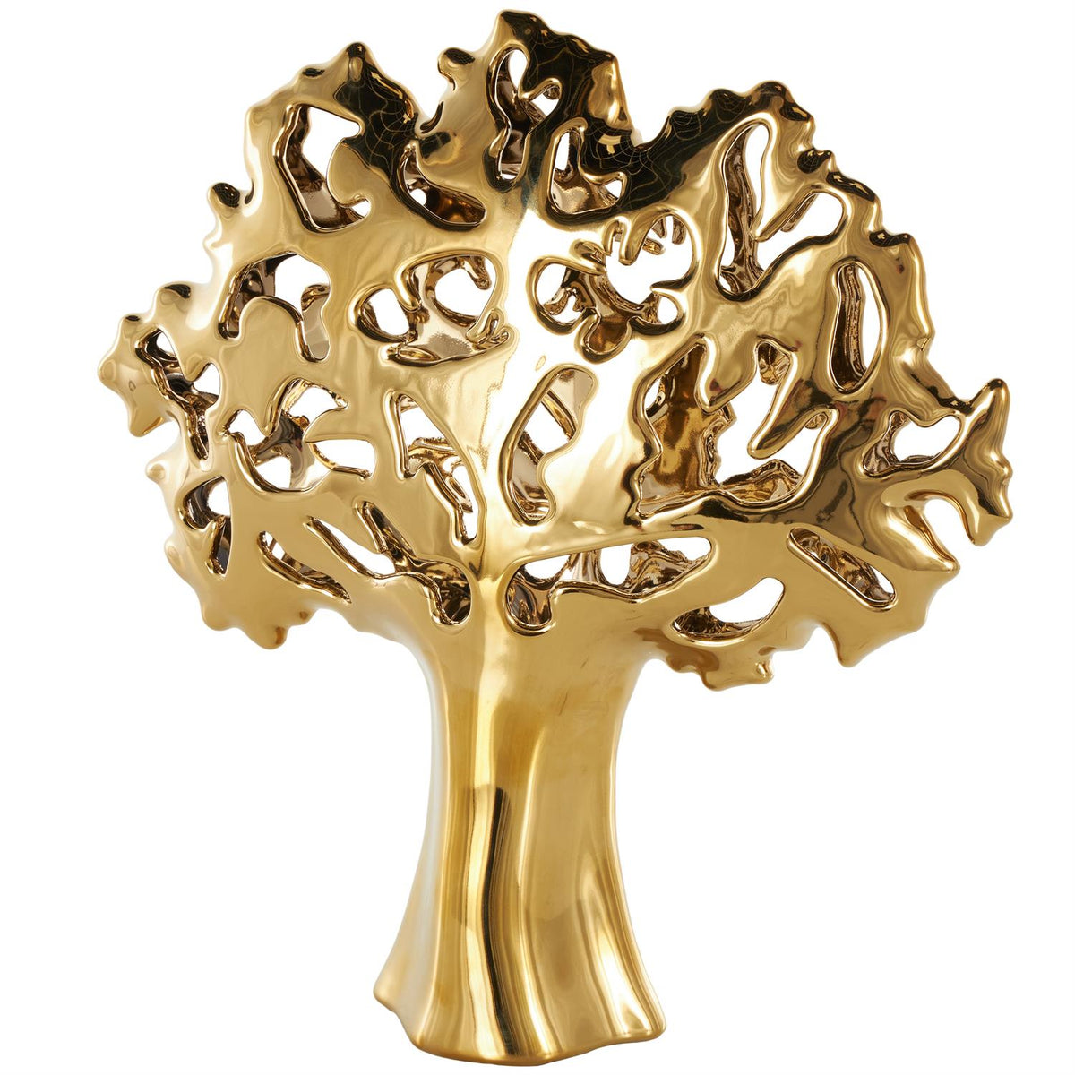 Gold Ceramic Tree Sculpture with Abstract Cutouts