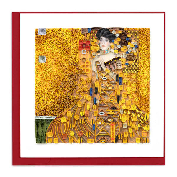 Quilled greeting card resembling Klimt's 'Lady in Gold'