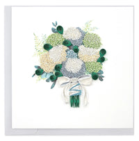 Quilled greeting card featuring a hydrangea wedding bouquet.