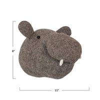 Hippo-shaped felt head with dimensions on a white background