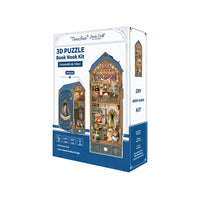 3D Puzzle Book Nook Kit packaging with detailed illustration on a white background
