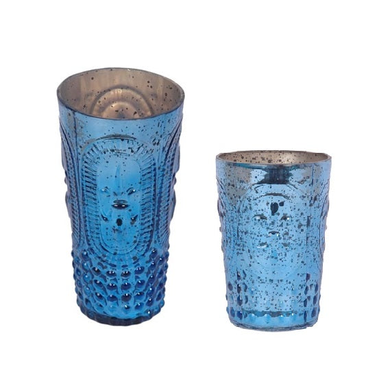 Marine Blue Embossed Votive Holder